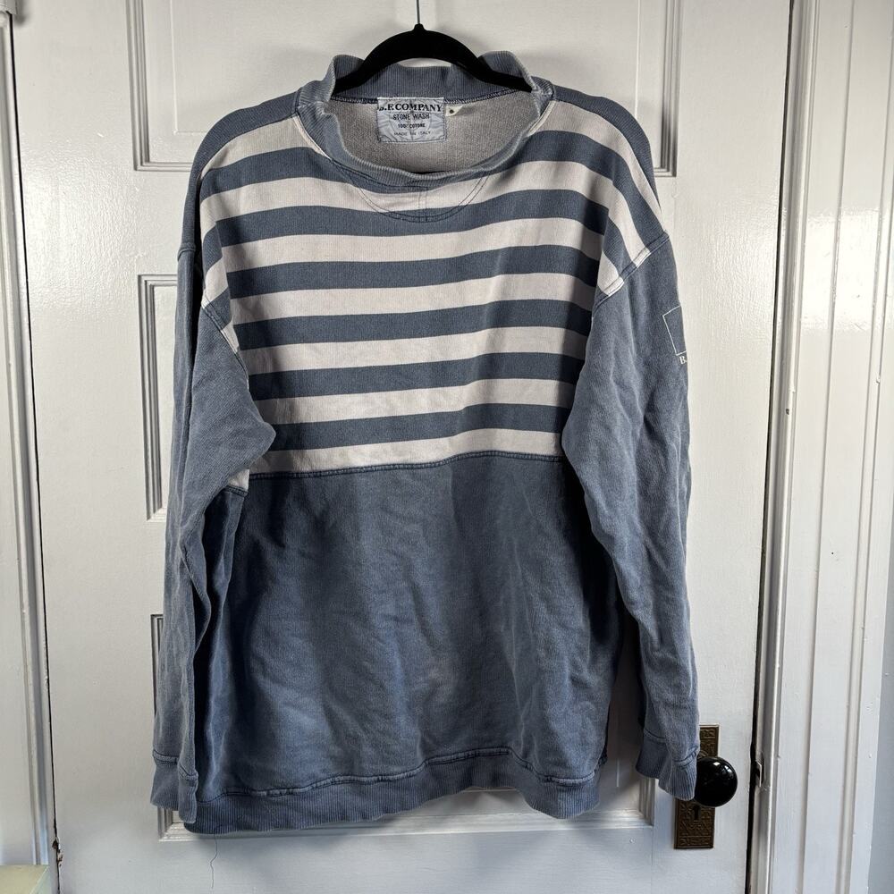 Vintage Rugby 80s Striped Pattern‎ Sweater Top Size Large Blue
